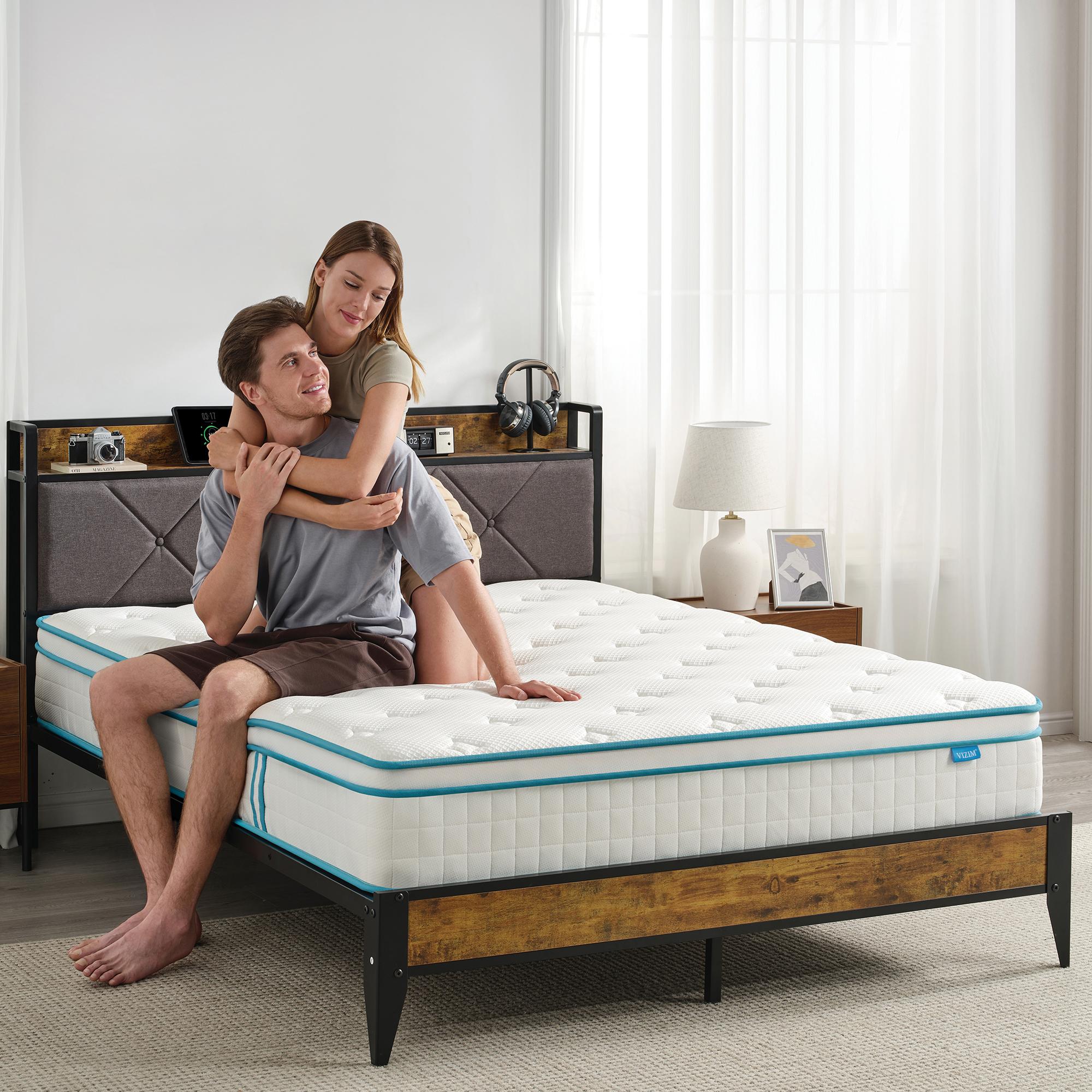 VIZIM Hybrid Mattresses in a Box, 10 & 12 Inch Memory Foam and Pocket Spring, Twin Full Queen Size Mattress, American style Breathable Bed with Motion Isolation & Pressure Relief