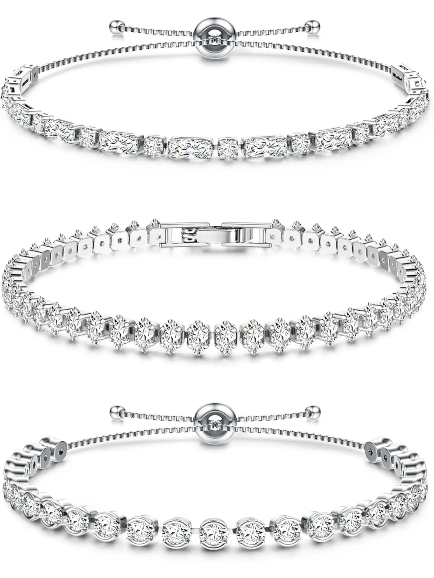 3 Pieces Silver Tennis Bracelet Stack for Women, Silver Crystal Cubic Zirconia Sparkle Bracelet, Friendship Fashion Jewelry, Christmas Birthday Gift for Women