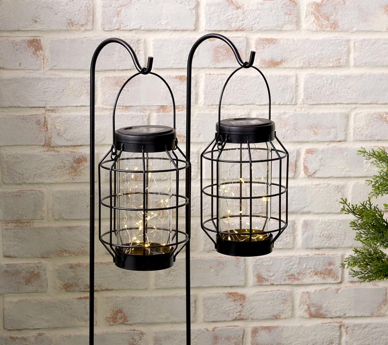 Garden Reflections Set of 2 Solar Metal Lanterns with Hooks