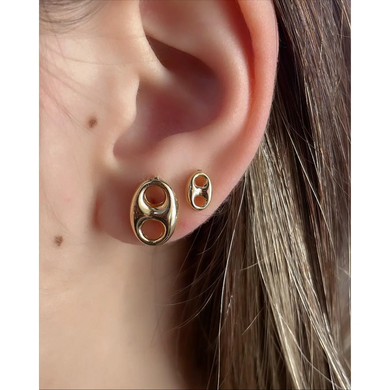 Gold coffee bean stud earrings