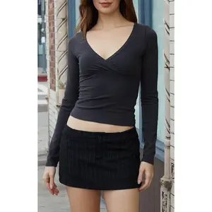 John Galt Women's Black Amara Surplice Long Sleeve Top