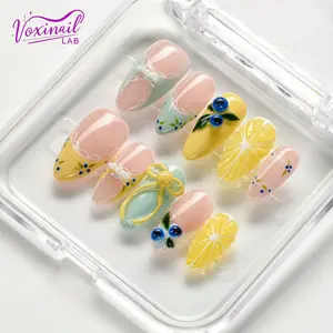Voxinail Lab | Lemon Diary | Handmade Almond Press-On Nails | Acrylic, Reusable, Long-Lasting