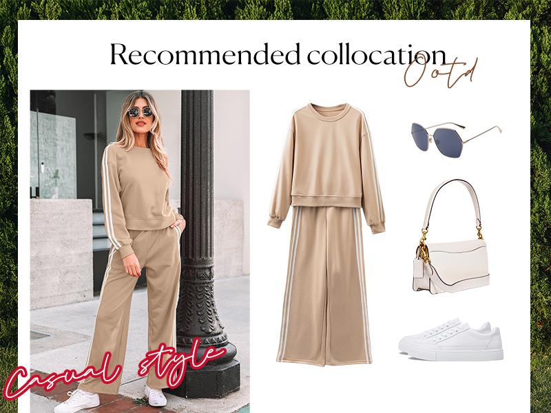 Dear-Lover Varsity Striped Detail Crewneck Pullover and Elastic Waist Loose Sweatpants Outfit, Colorblock Stripe 2Pcs Sweatsuit Casual Womenswear Sporty