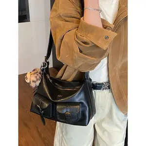 Fashion Vintage Motorcycle Bag Shoulder Bag Multi-Pocket Crossbody Backpack, Stylish Retro Design, Perfect for Commuting, Casual Crossbody Bag