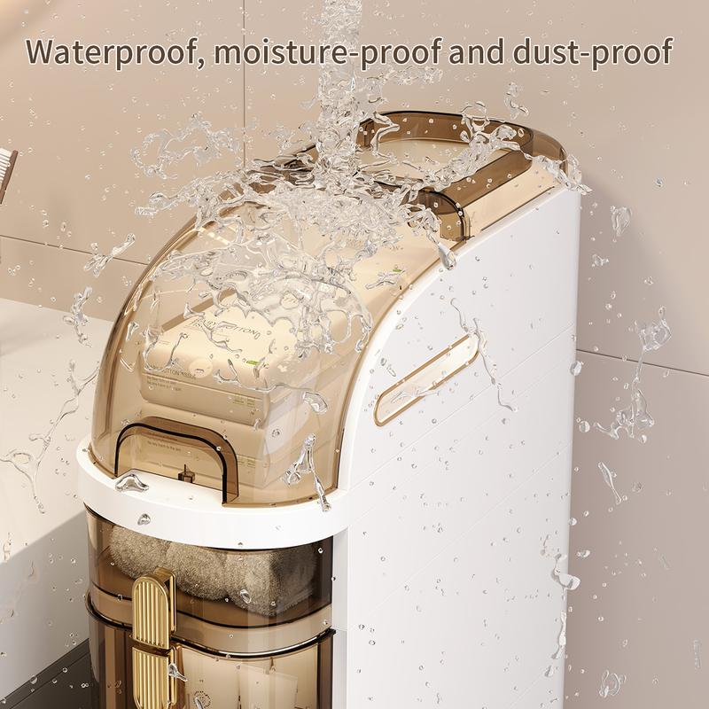 MIAOli Ultra Thin Waterproof Bathroom Locker with Wheels Small Space Floor Cabinet with Toilet Paper Holder for Bathroom Bedroom Living Room in 2/3/4 Tier Styles