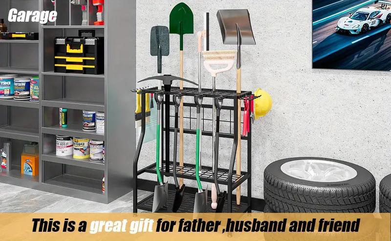 Garden Tool Organizer Holder Heavy Duty Steel Rack Up to 60 Long Handled Tools for Garage Shed Outdoor Garden Yard, Standing Shelf