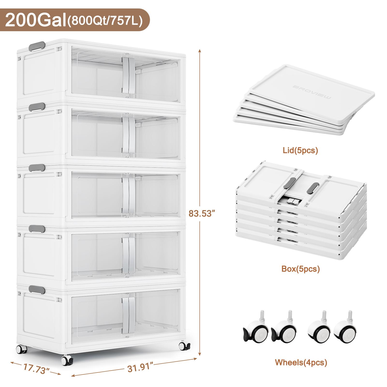 BROVIEW 160Qt/480Qt/640Qt/800Qt Extra Large Stackable Storage Bins with Lid, Each 40gal Heavy-Duty Plastic Storage Box with Wheels, Collapsible Wheeled Closet Organizer High-Quality Plastic Cabinet Containers for Home Organization V70