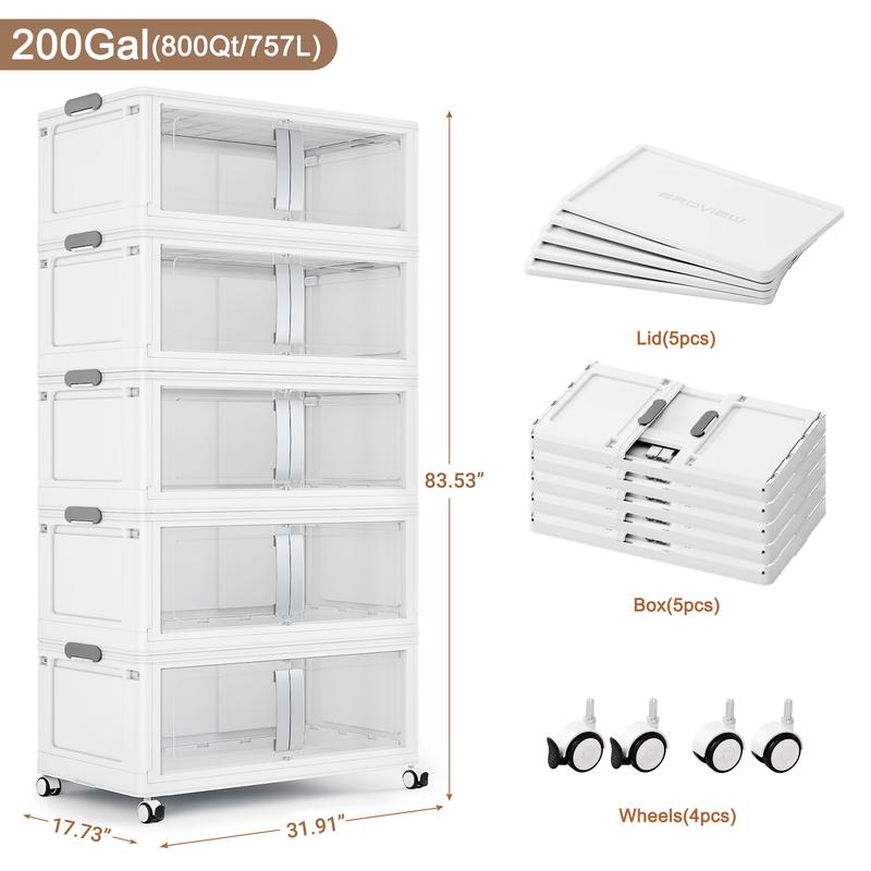 BROVIEW 160Qt/480Qt/640Qt/800Qt Extra Large Stackable Storage Bins with Lid, Each 40gal Heavy-Duty Plastic Storage Box with Wheels, Collapsible Wheeled Closet Organizer High-Quality Plastic Cabinet Containers for Home Organization V70