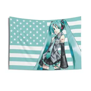 Tapestry Decor Anime Hatsune Miku 3x5Ft Flags Tapestry for Wall Hanging College Dorm Room Decor with 4 Brass Grommets Banner flag tapestry