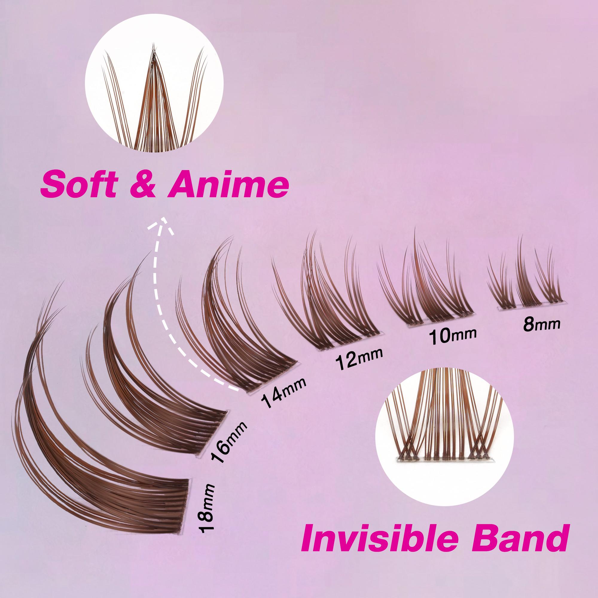 VEYESBEAUTY Brown Manga Lashes Invisible Dramatic Volume Cluster Lashes Individual Lash Extensions Layered Fluffy Eyelashes Lash DIY Makeup- Salon Daily