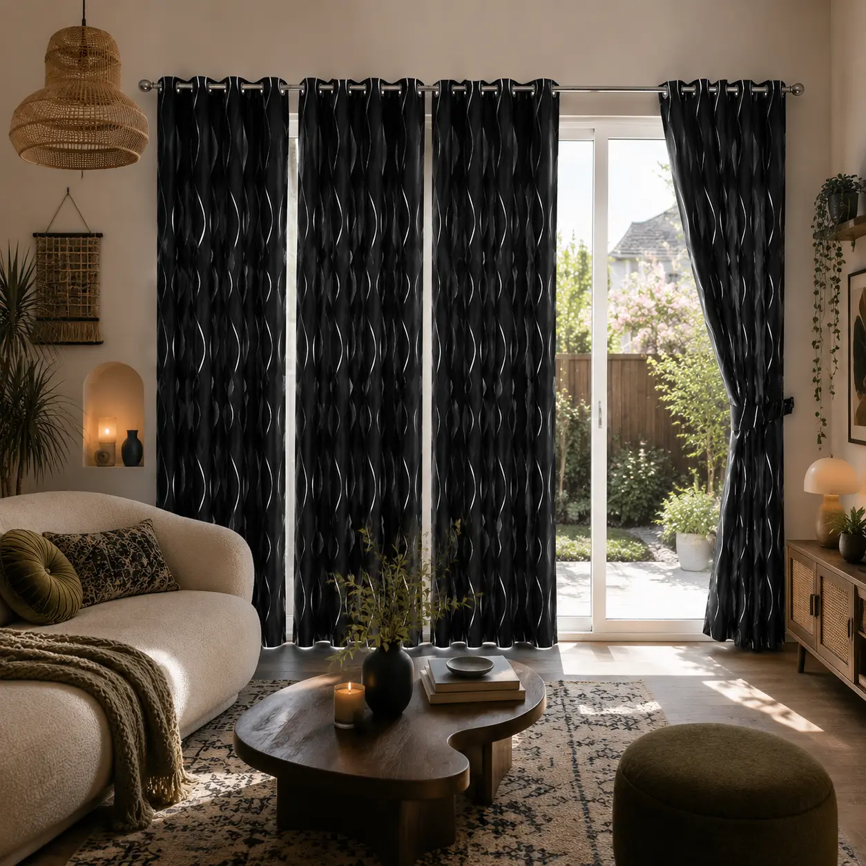 Outdoor Blackout Privacy Multiple Panels Curtains, 4-Panel Striped Look Grommet Top Drapes for Outdoor Patio Decor, Gazebo Use