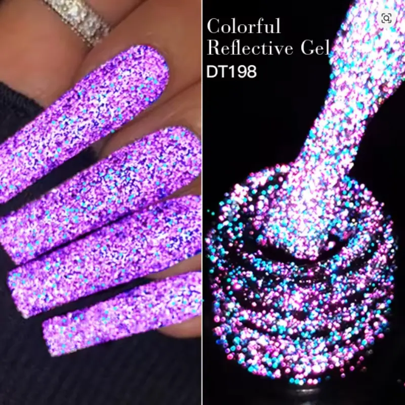 Reflective Glitter Gel Nail Polish, 7ML Semi-Permanent UV/LED Nail Art, Glossy Finish, Gel Shine Finish, Easy Application, Perfect for Manicures & Pedicures