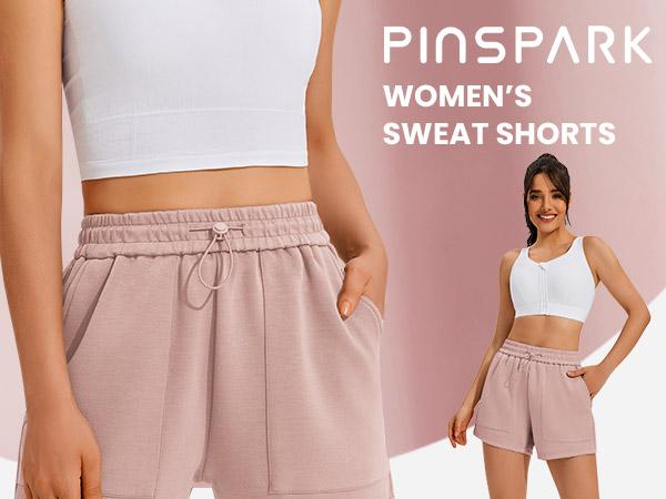 Pinspark Sweat Shorts for Women Casual Summer Athletic Shorts with Pockets, Adjustable Drawstring Fit, Black Color, Comfy Lounge Style