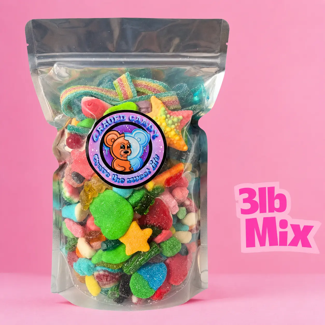 3lb Ultimate Crave Mix | Sweet & Sour Assorted Gummy Candies | Filled Gummies, Sour Bottles, Blue Raspberry, Strawberry, Cotton Candy, Fruity