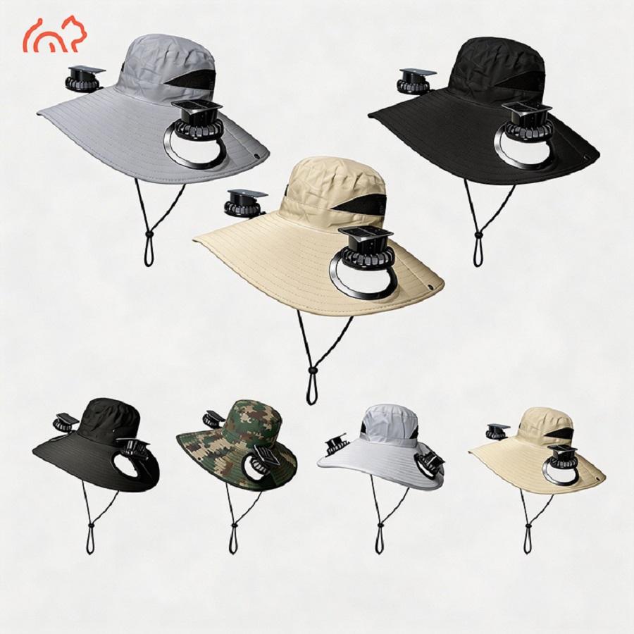 Wide eave solar fan outdoor fishing hat 2 solar fan men's hats with built-in solar fan fishing hat men's fan hat, thermal sensitive worker, lightweight headwear, adjustable hat, reinforced stitching, high-quality textile, cooling hood, summer traveler