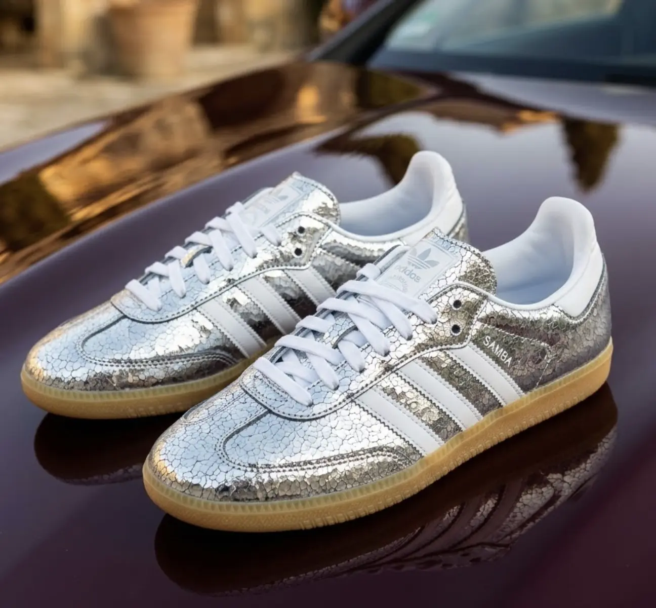 Adidas Samba OG Silver Metallic Cracked Leather JR0035 Womens Fashion Sneakers New - TikTok Shop Adidas Samba OG Silver Metallic Cracked Leather JR0035 Womens Fashion Sneakers New - TikTok Shop