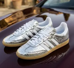 Adidas Samba OG Silver Metallic Cracked Leather JR0035 Womens Fashion Sneakers New