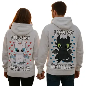 [Graphic Hoodie] Couple Matching Hoodies/T-Shirt - I Love My Light Fury and I Love My Night Fury Couple Graphic Hoodie Pullover Unisex Anniversary Outfit
