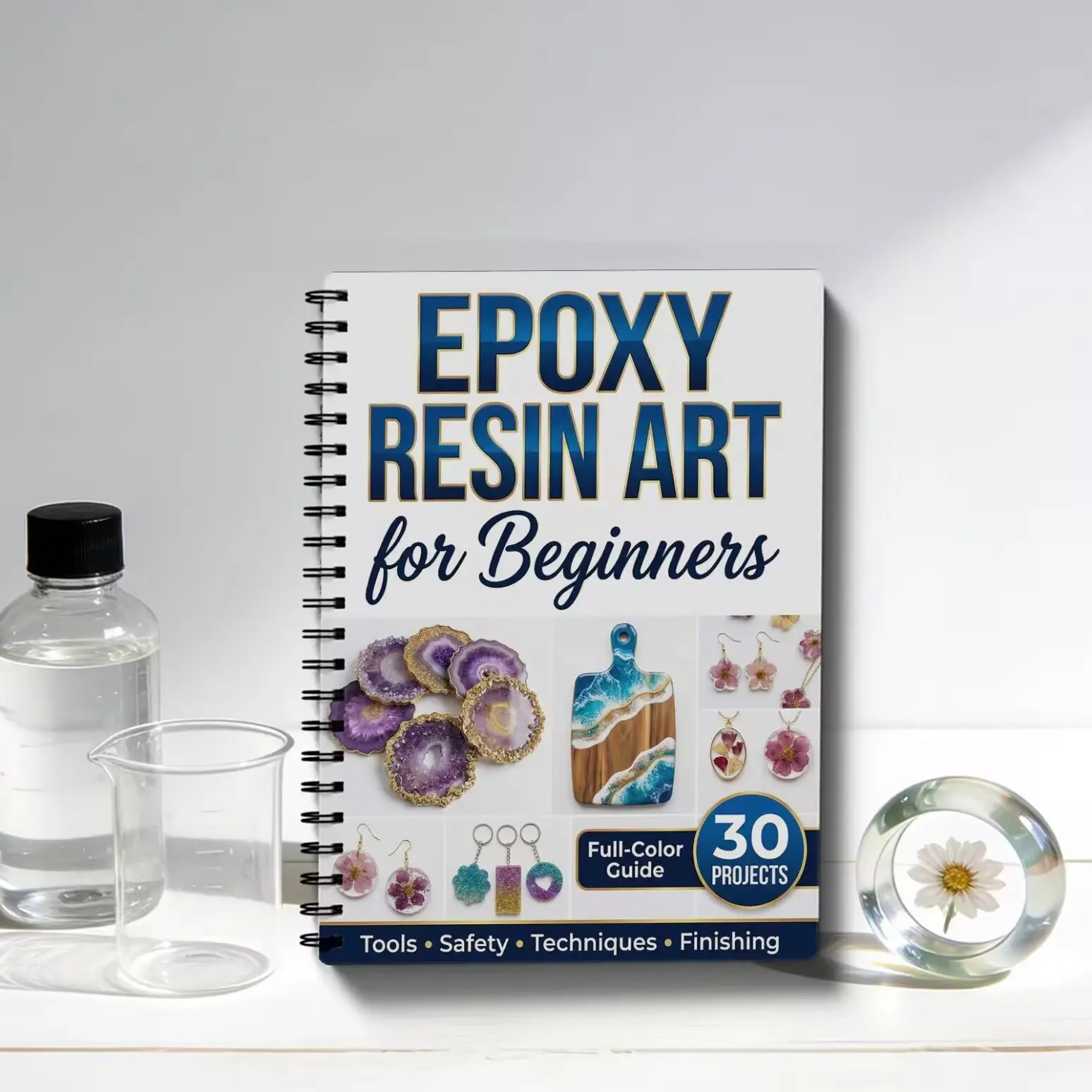 Epoxy Resin Art Beginner Tutorial Book, DIY Art Design Resin Craft Guide for Beginners, 30 Projects Included, Perfect for Crafting Enthusiasts