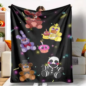 Cartoon Plush Characters Flannel Blanket Cute Animal Pattern Printed Soft Cozy Warm Throw Fluffy Lightweight Decorative Bedding for Bedroom Living Room Sofa Gift and Home Decor Use