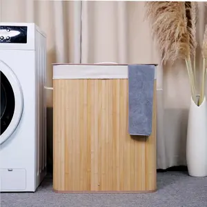 Folding Bamboo Laundry Hamper with Lid, 27.5 Gal, Washable Liner, Space-Saving for Small Spaces
