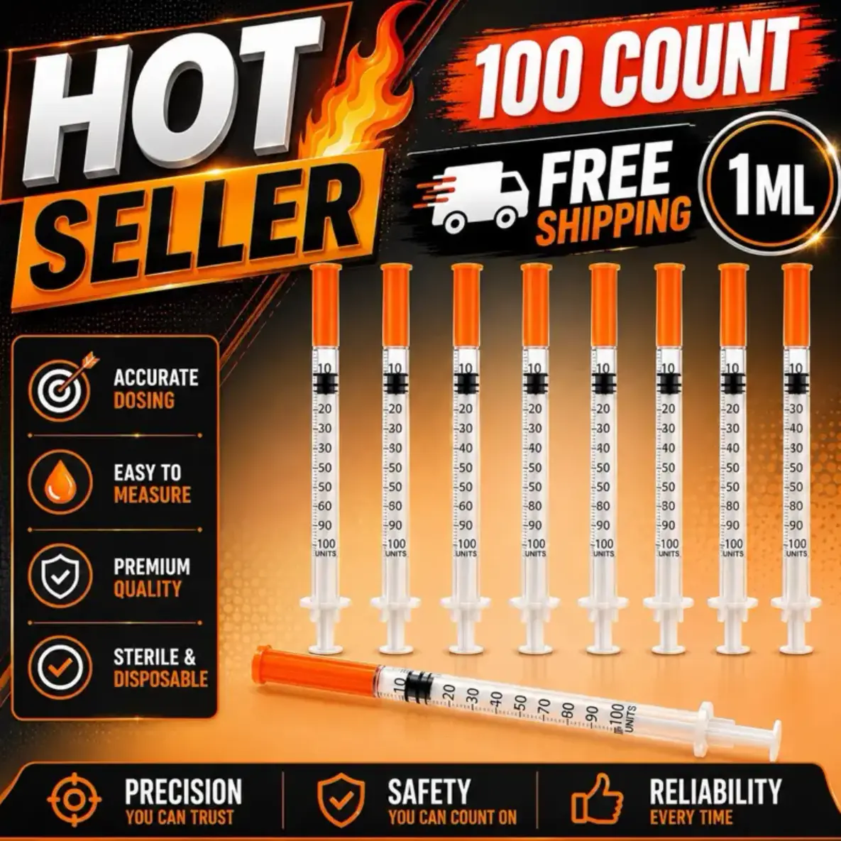 Pet Healthcare Lab Syringes (Lab Tools) - 100-Count 1mL Single-Use Sterilized Disposable, 31G 1/4"(6mm) Indiv Wraps with Measurement Marks for Precision Dosage, Non-Bacterial, Non-Toxic, Multiple Packs Options