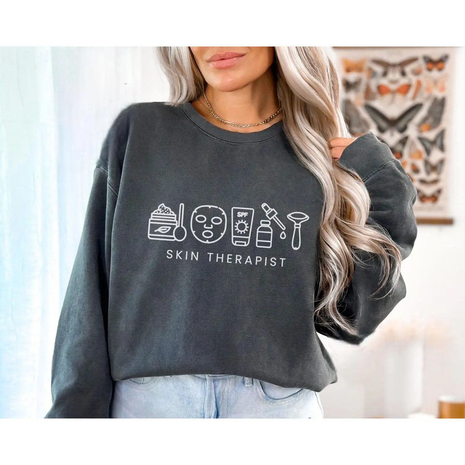 Colors® Minimalist Skin Therapist Crewneck, Cosmetology Sweatshirt, Esthetician Graduate Sweater, Aesthetician Gift Beautician Shirt