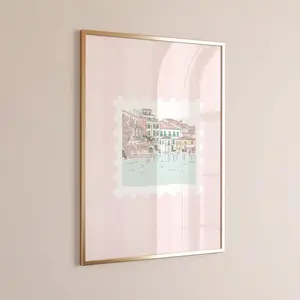 Pink Italy Stamp Print – Girly Travel Wall Art , Coquette European Aesthetic