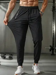 Men’s Summer Ice Silk Jogger Pants — Zippered, High-Stretch Quick-Dry Loose Outdoor Sports Long Pants