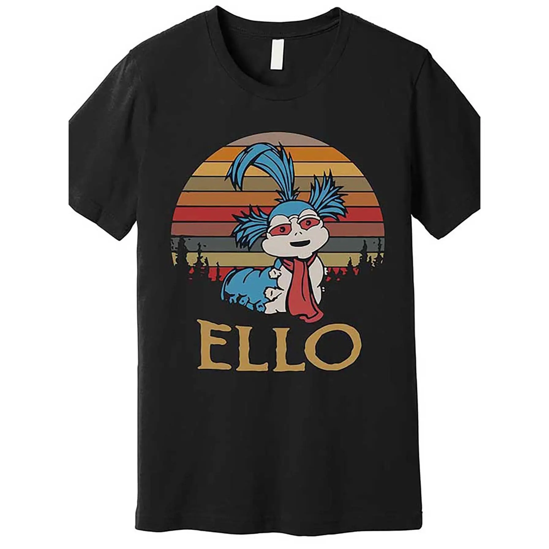 Vintage 80s Ello Labyrinth Movie-Inspired Men's T-Shirt - Soft Cotton, Casual Fit, Short Sleeve Graphic Tee with Unique Letter Design - Perfect for Spring/Fall, Leisure Style, Conventional Version, Spring/Autumn