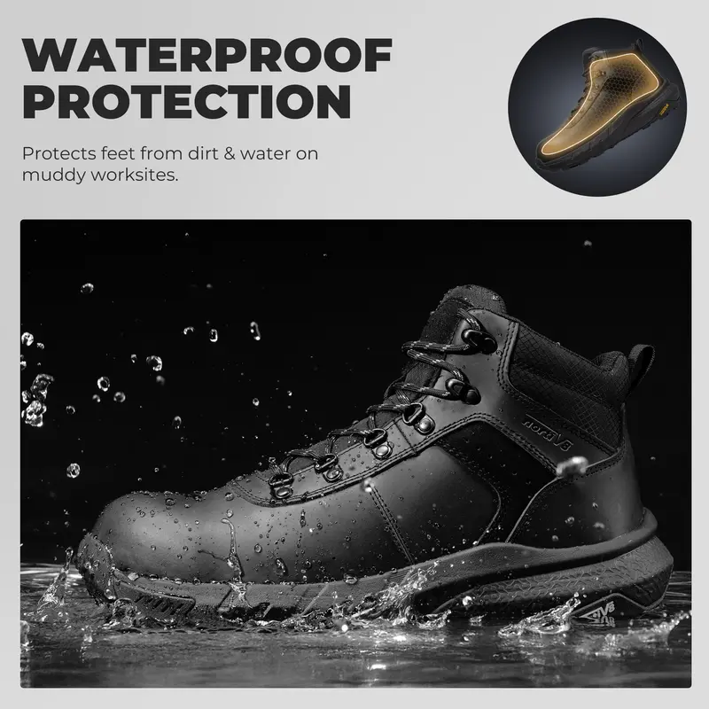 【Fall Deals】NORTIV 8 Men's Nano Composite Toe Work Boots, Closed-Laced Round Toe Footwear with Leather Upper, TPU & Rubber Laces, Anti-Fatigue Lightweight Slip-Resistant Breathable ASTM F2412-24 DriftShield-Nano All-Season Safety Shoes for Warehouse Worke