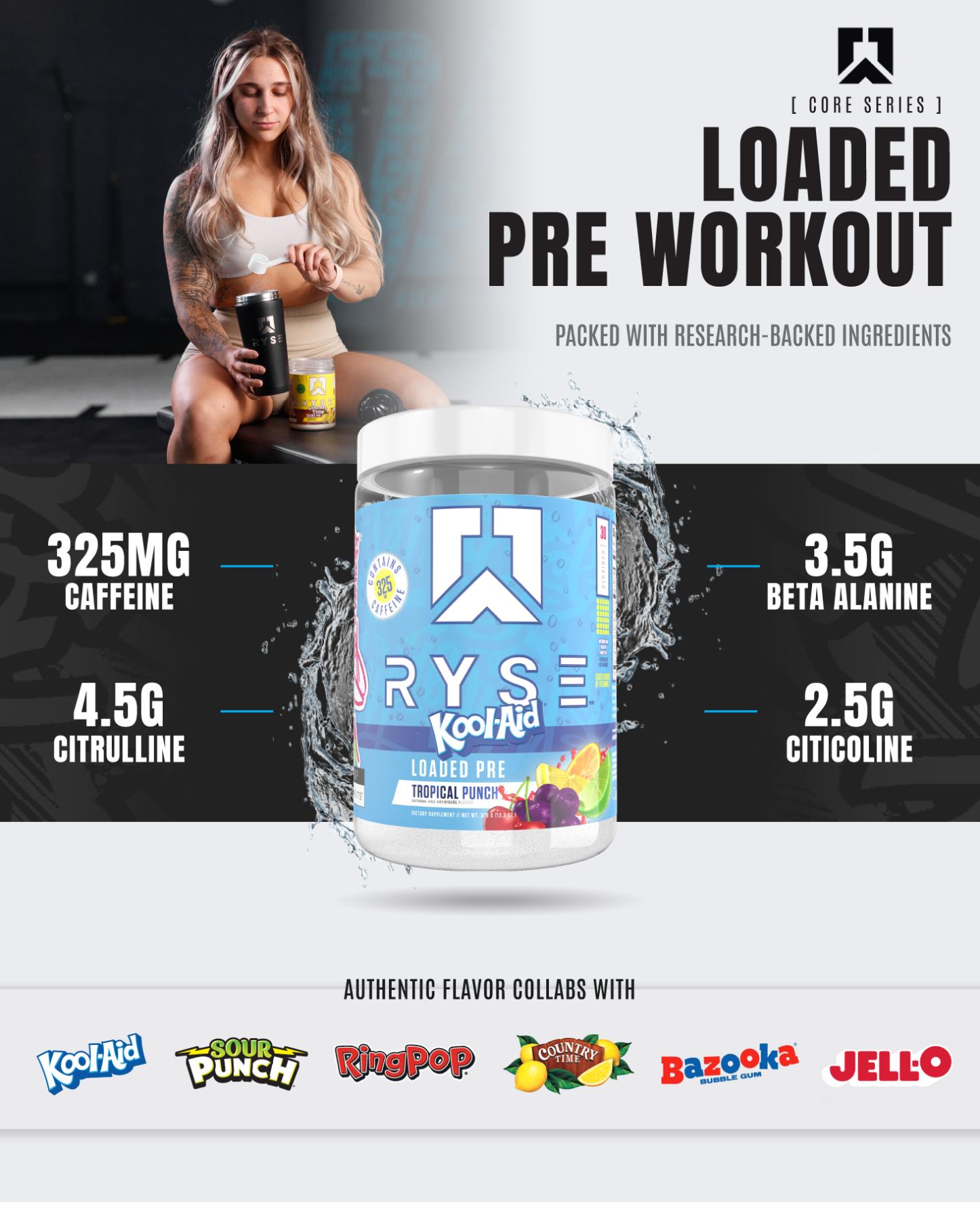 RYSE Loaded Pre Workout Powder - Daily Pre-Workout for Men & Women with over 300mg Caffeine, Beta Alanine, and Citrulline - 30 Servings
