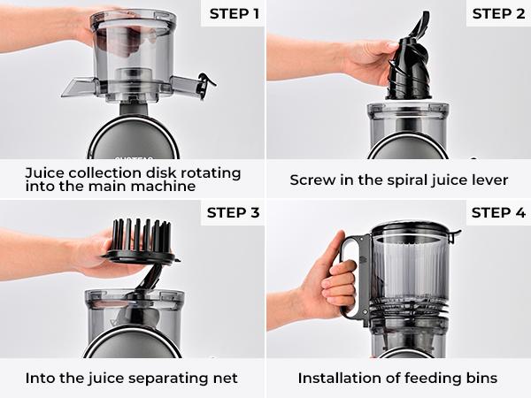 SUSTEAS Cold Press Juicer with 5.3" Large Feed Chute Slow Squeeze for Maximum Nutrient Retention Easy to Assemble High Juice Yield One-Piece Design for Easy Assembly and Cleaning Fruit Squeezer