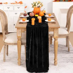 Velvet Table Runner Christmas Table Runner 20 x 120 Inch Luxurious Elegant Velvet Fabric Table Decorations for Xmas Dinner Holiday Wedding Bridal Baby Shower, Black（3 Pack）