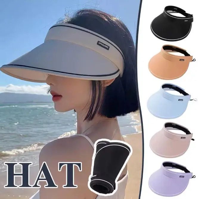 2-Pack UPF50+sun hat with empty top for women's summer cycling, UV resistant sun hat with versatile large brim folding sun hat