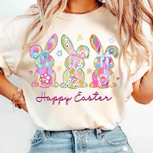 Happy Easter T-Shirt, Retro Easter Bunny Graphic Tee, Coquette Spring Shirt
