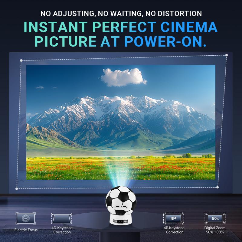 Soccer Shaped 4K Projector, Portable Mini Projector for Outdoor Movies, Home Theater, & Gaming | Android TV, HD Supported, USB/HDMI Compatible | Great Gift for Sports Fans Soccer Shaped 4K Projector, Portable Mini Projector for Outdoor Movies, Home Theater, & Gaming | Android TV, HD Supported, USB/HDMI Compatible | Great Gift for Sports Fans
