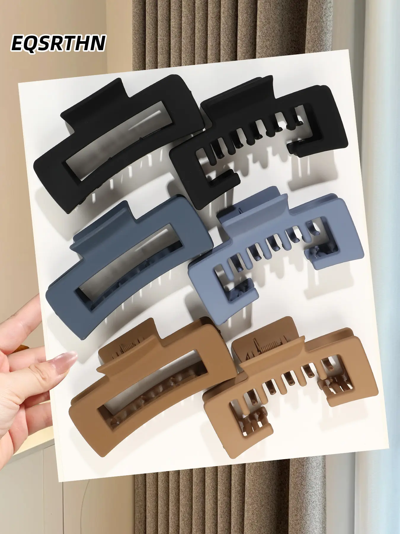 1set Large Square Matte Hair Claw Clips, Non-slip Strong Hold Neutral Color Hair Clips, Stylish Rectangular Jaw Clips for Thick and Thin Hair, Daily Use, Work, Office, Casual, and Formal Occasions, Hair Accessories for Women and Men