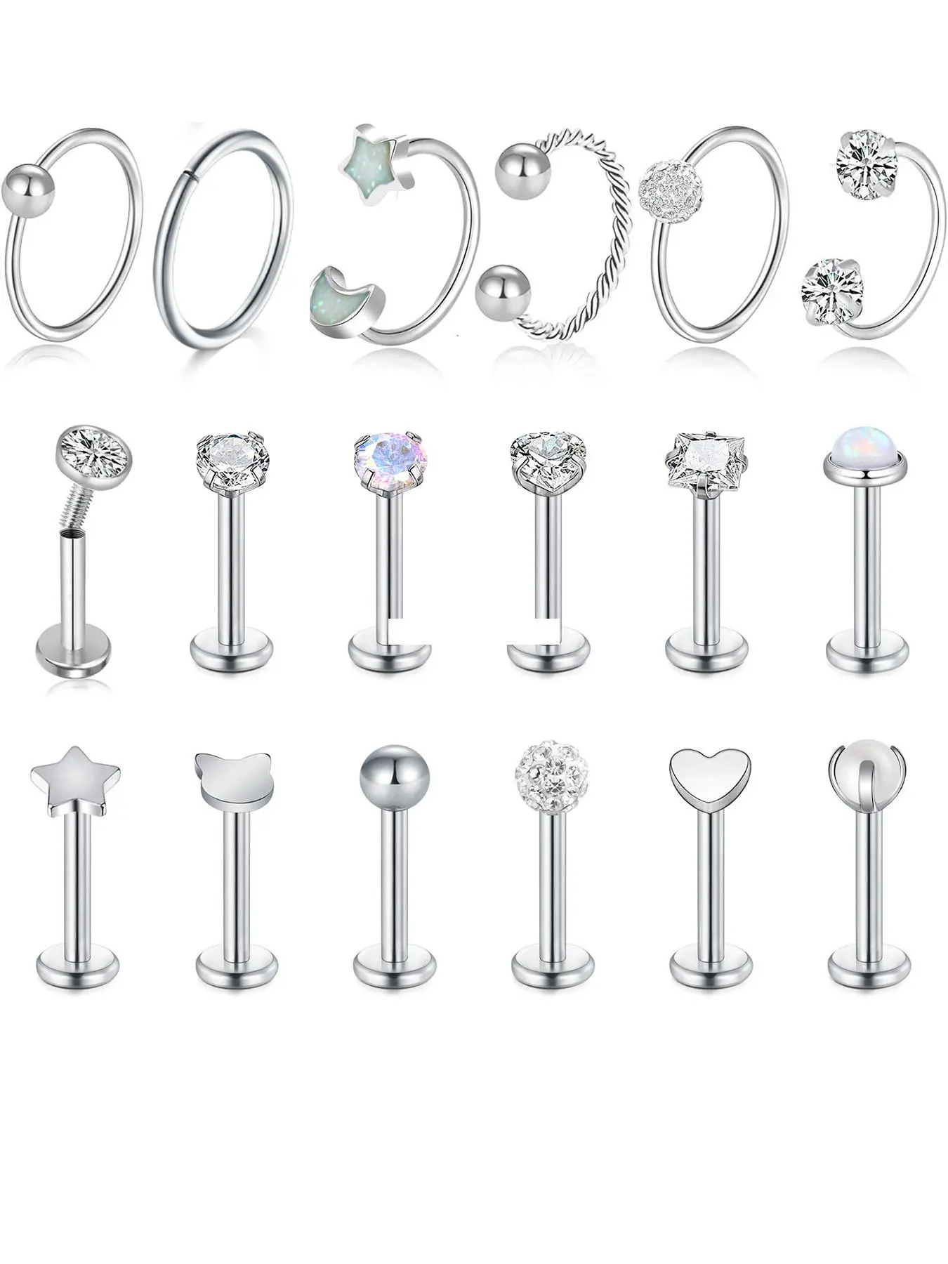 Mixed Style Rhinestone Decor Lip Ring, Stainless Steel Lip Stud, Labret Studs, Piercings Body Jewelry for Women & Men, Trendy All-match & Exquisite Jewelry for Birthday Gift
