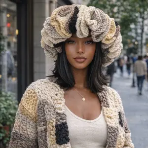 Black Dove Crochet Ruffle Hat - Soft Knit Design, Ideal for Casual Wear