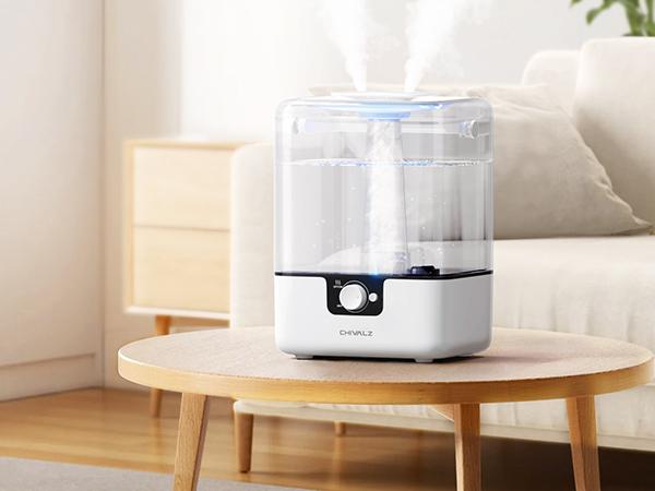 CHIVALZ 6L Top Fill Humidifiers for Bedroom, Large Room, Baby Nursery & Plants, Oil Diffuser, 360° Nozzle, Anti-dry Burn, White Diffuser for Deshumid