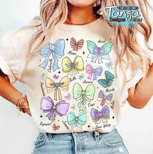 #Coquette Bows Watercolor Princess Shirt, Aurora Ariel Belle Cinderella Tiana Shirt, [Adult - Youth - Toddler]