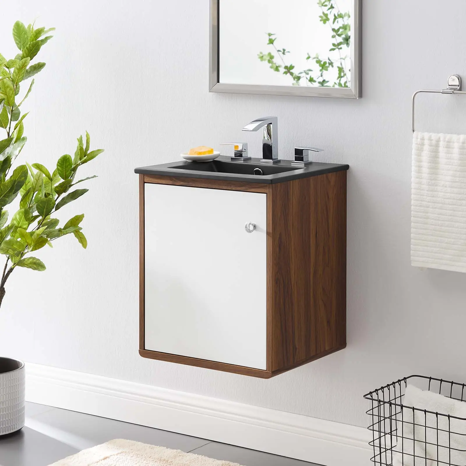 Modway Transmit 18" Wall-Mount Bathroom Vanity in Walnut Black