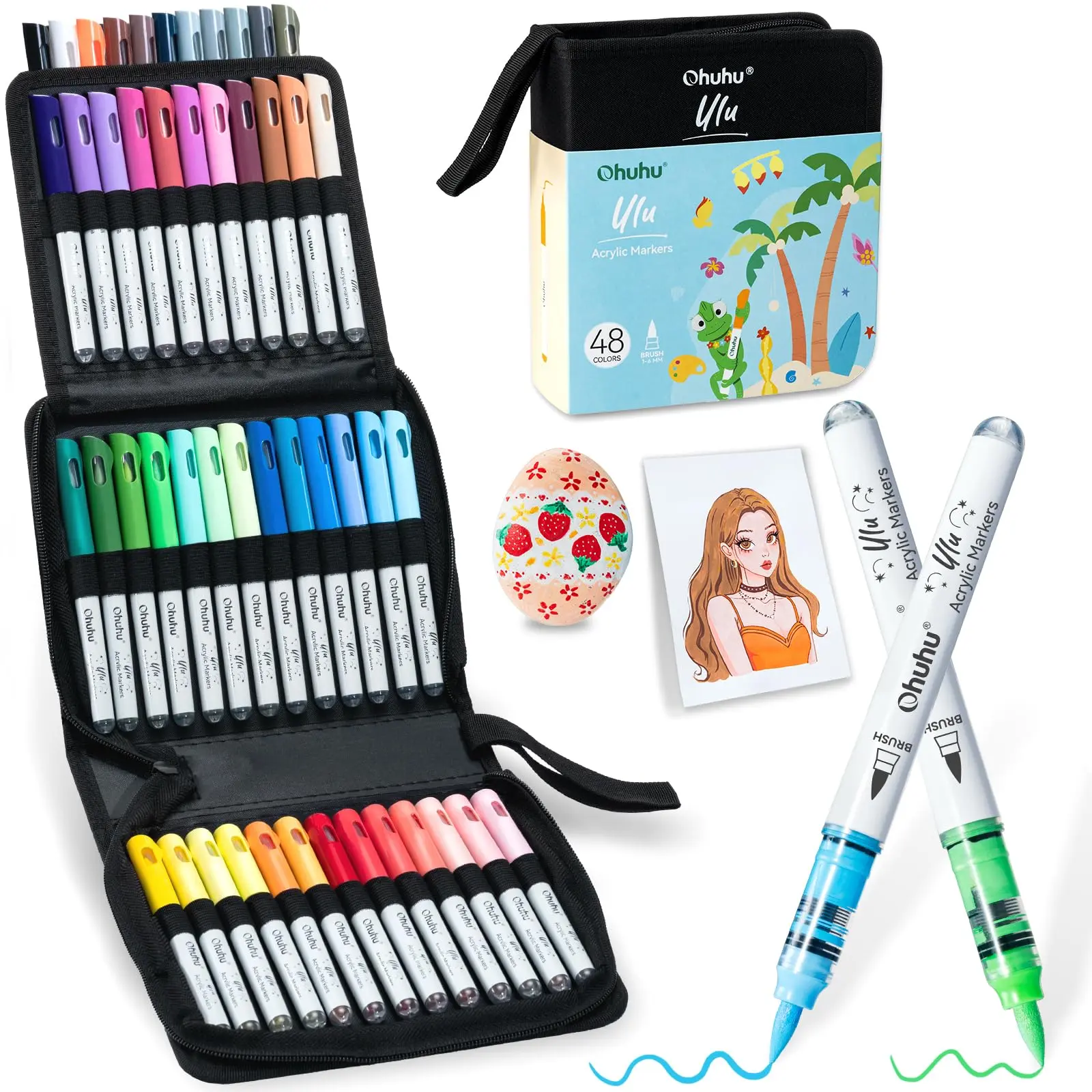 【Back to school shopping】Ohuhu Ulu Acrylic Paint Markers: Brush Tip -  48 Colors - Waterproof Flexible Tip Acrylic Markers, Premium Paint Pens for Various Surfaces, Acrylic Paint Markers, Markers for Coloring, Art Supplies, Acrylic Marker, Summersale