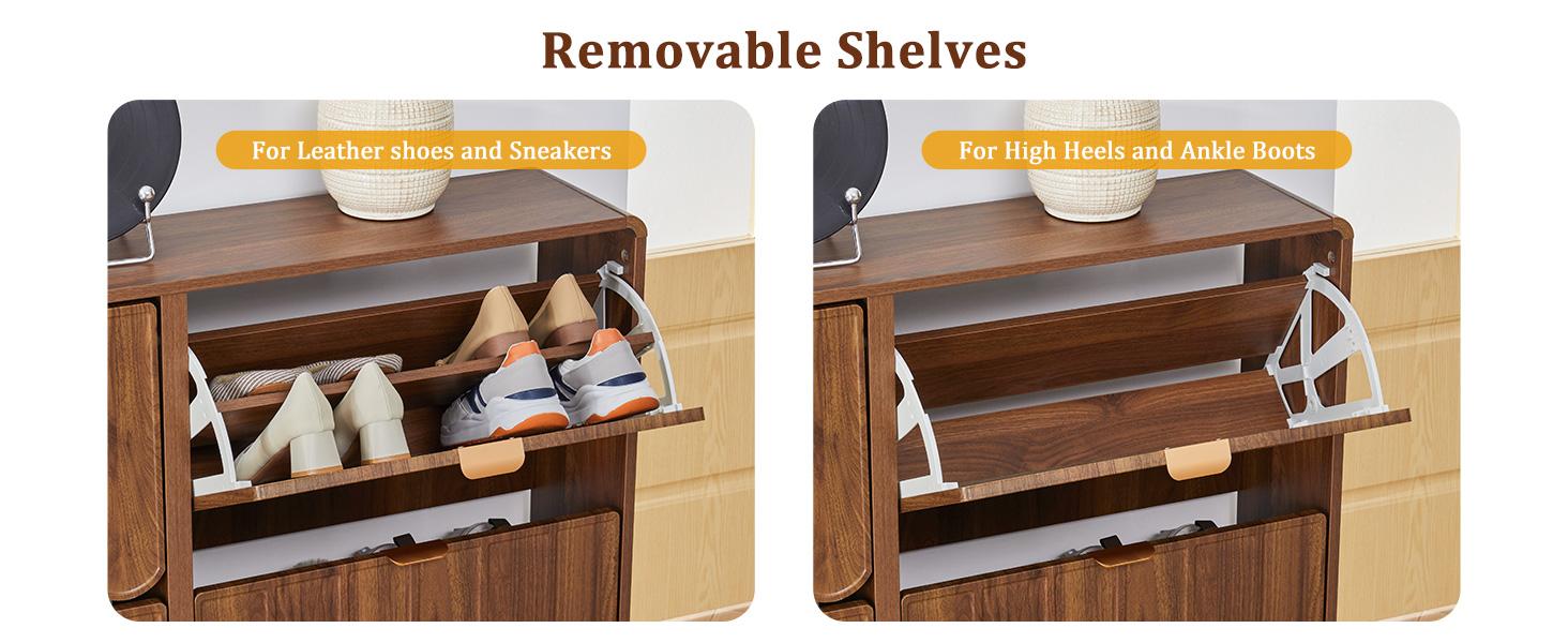 Giratree Shoe Storage Cabinet for Entryway with 2 4 Flip Drawers, Freestanding Narrow Wood Shoe Cabinet with Wave Panel, Hidden Shoe Organizer for Foyer, Hallway