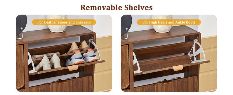 Giratree Shoe Storage Cabinet for Entryway with 2 4 Flip Drawers, Freestanding Narrow Wood Shoe Cabinet with Wave Panel, Hidden Shoe Organizer for Foyer, Hallway