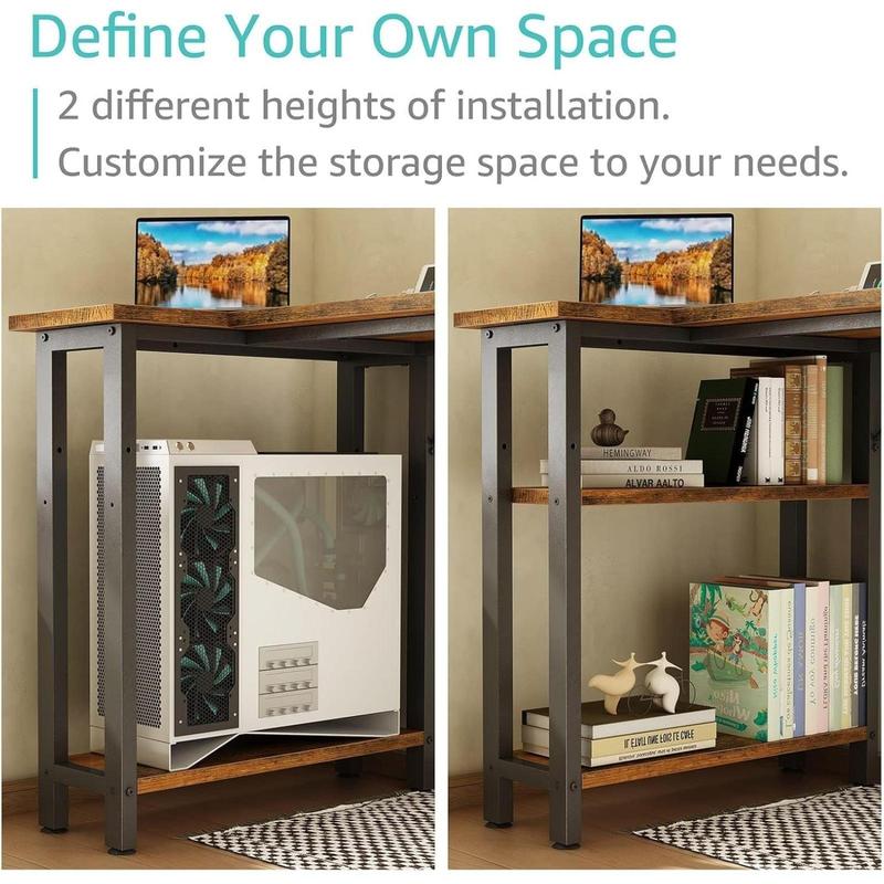 Lufeiya Small L Shaped Desk with Power Outlet Shelves, 40 Inch Reversible Corner Desk for Small Space Home Office, L-Shaped Computer Desk PC Desks with Charging Station, Rustic Brown