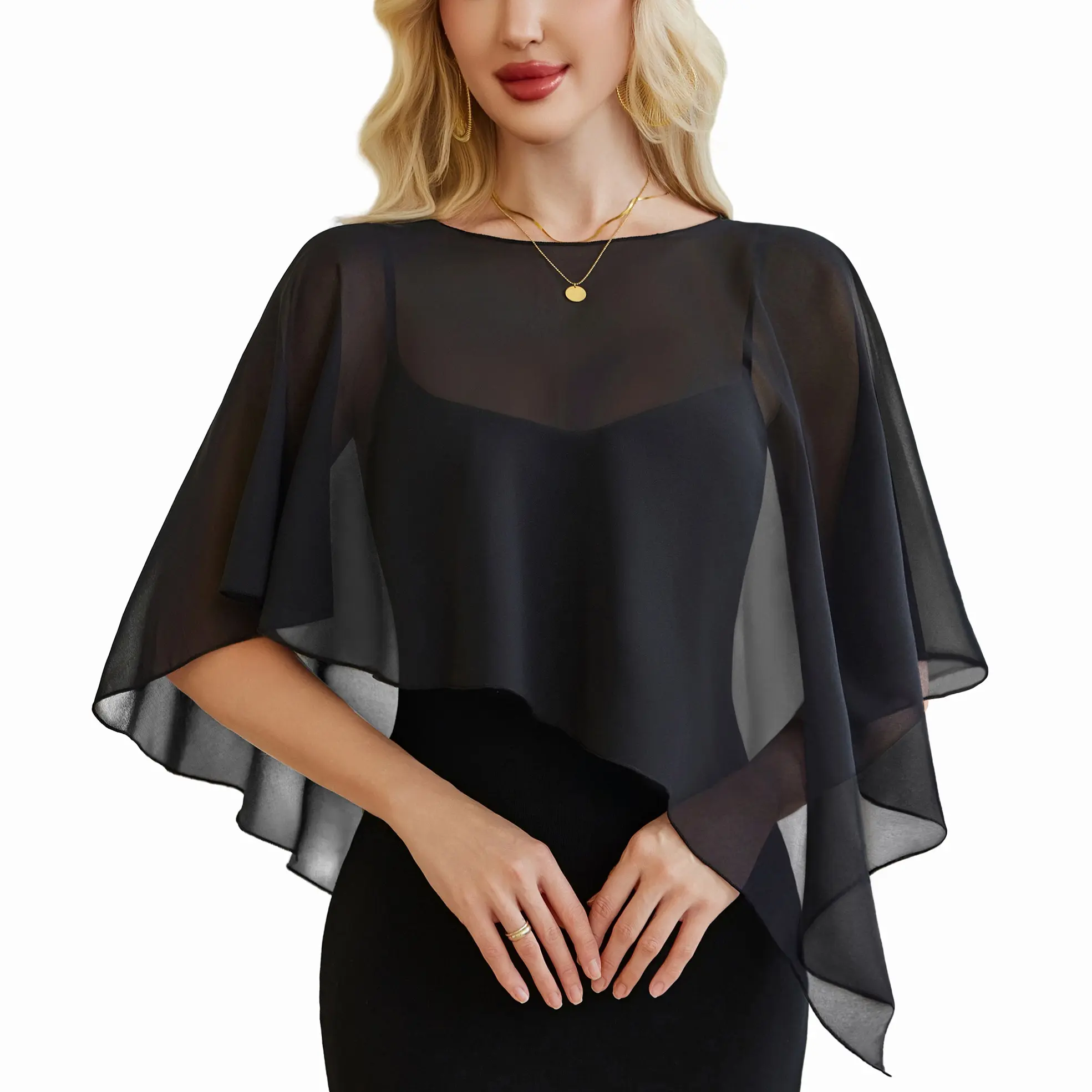 Avidlove Women's Chiffon Capelet Batwing Sleeves Elegant Evening Wedding Shawl Wrap Sheer Mesh Asymmetric Hem Formal Cover Up