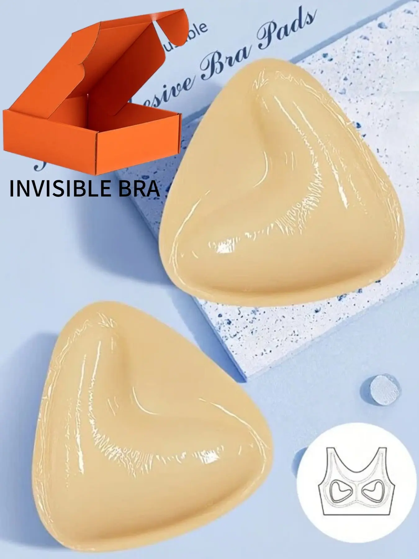 Women's Reusable Silicone Push Up Bra Insert, Triangle Shaped Anti-slip Breast Pads with Box, Lingerie Accessories for Women, Adhesive Bra Inserts, Bra Padding Inserts