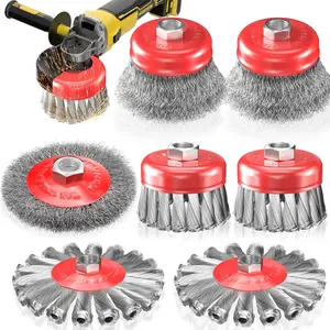 7 PCS Wire Wheel Brush for 4-1/2" Angle Grinder, Carbon Steel Knotted & Crimped Cup/Wheel Brushes (3" & 4"), Heavy Duty Rust, Paint, Corrosion Removal, 5/8"-11 UNC Threaded Arbor threading bolts machine Manual Electric Coil Binding  Hand Tools outdoorfun